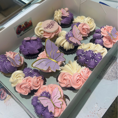 12 Flower and Butterfly Cupcakes